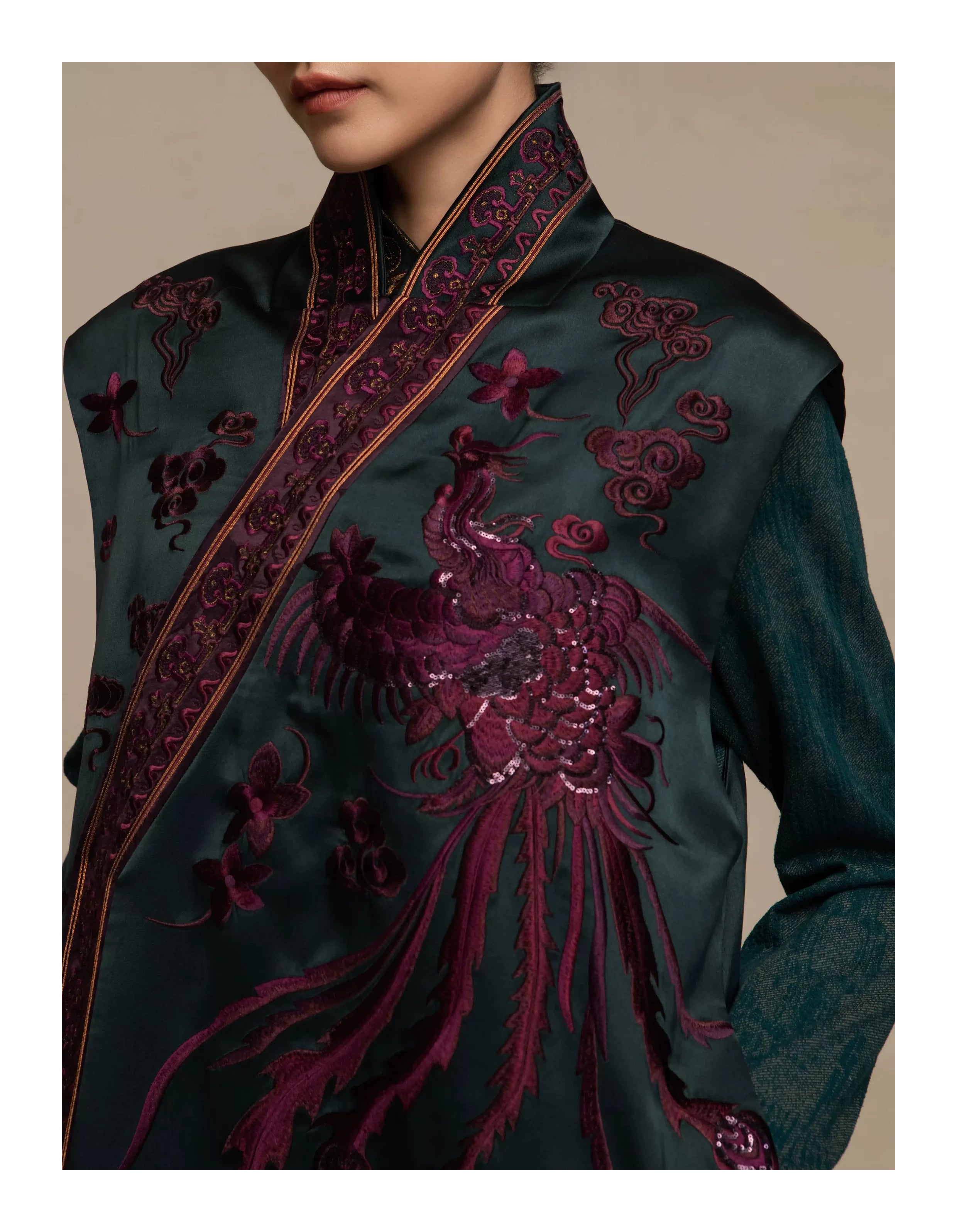 Luxury Twin Phoenix Heavy Silk Long Vest-26ZLY6133