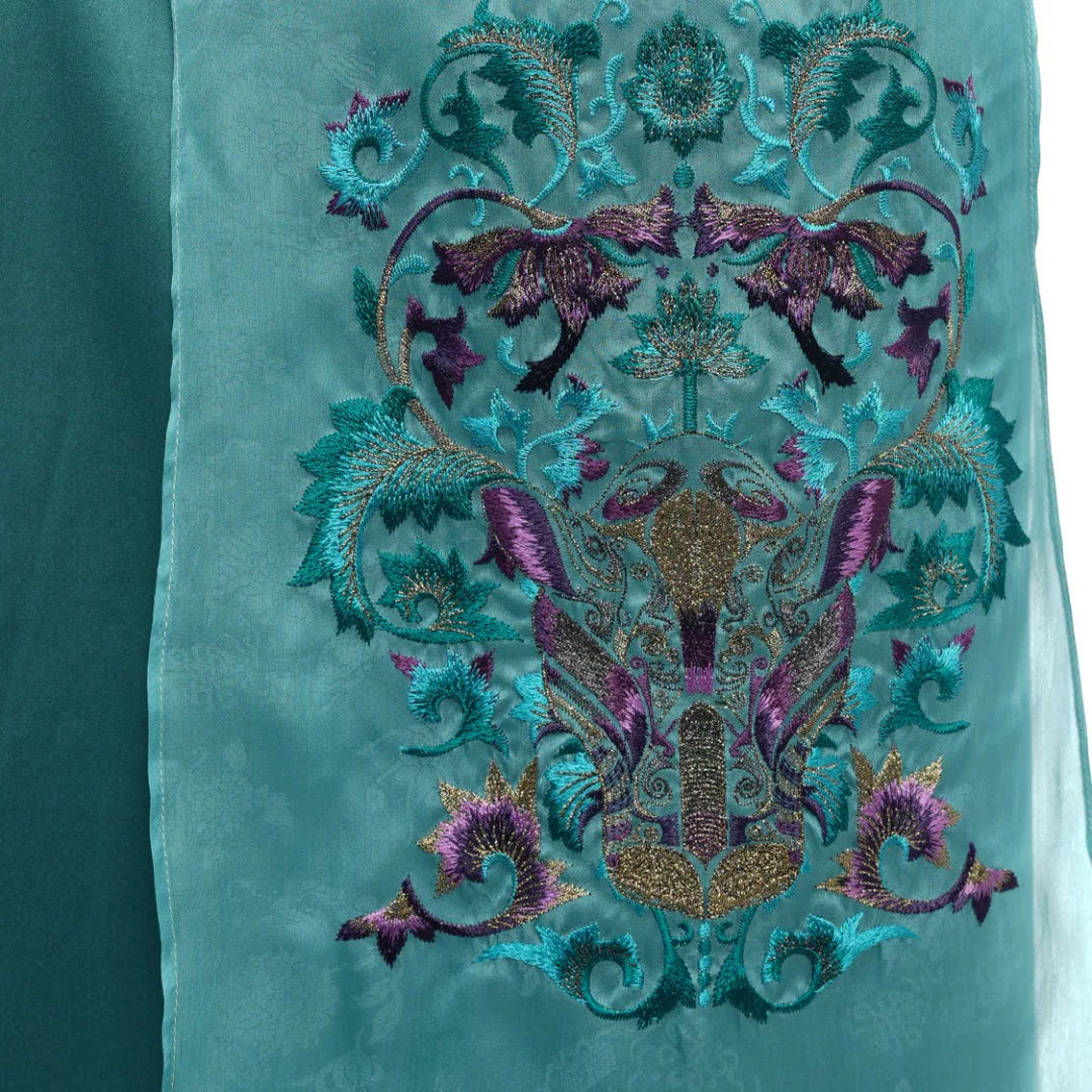 Luxury Green Silk Porcelain Maxi Skirt-26Y13901