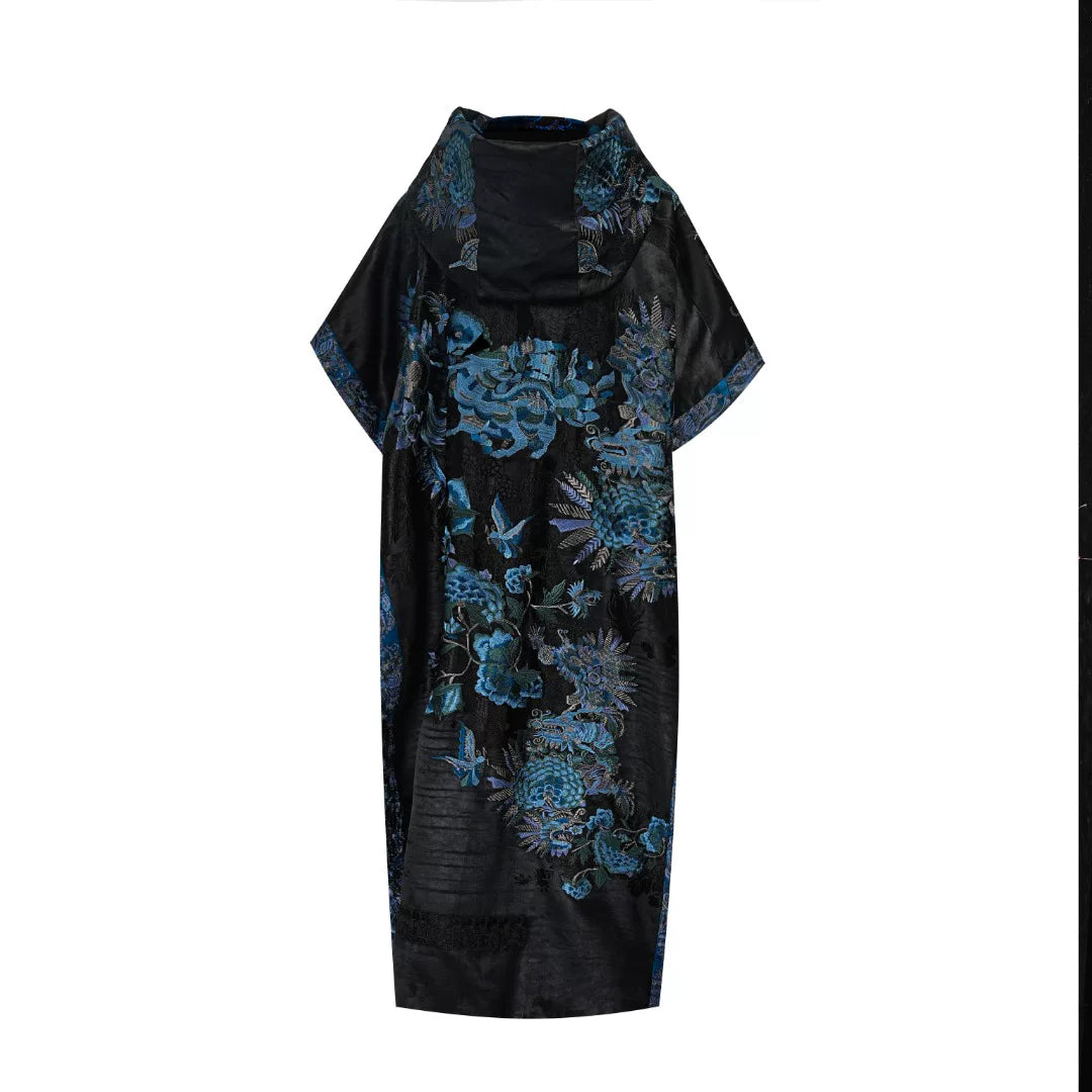 Luxury Black Luoyue Silk Hooded Cape-26Z142M