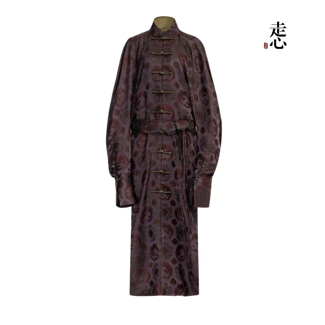 Luxury Blue Song Brocade Maxi Trench Coat-26Z2H118019