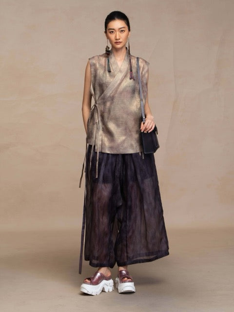 Luxury Aureole Gold Wrap Vest - Smoky Amethyst-26Z76116649
