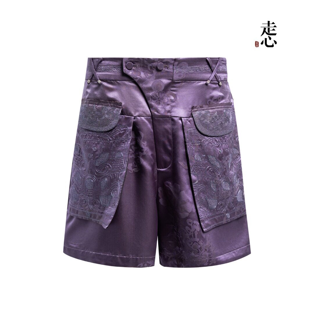 Luxury Peony Silk Jacquard Bermuda Shorts-26Z06001