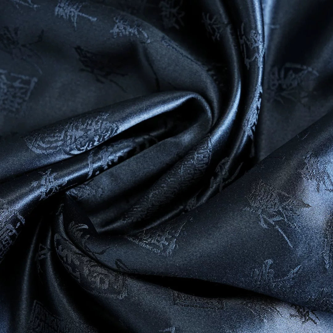 Luxury Blue Calligraphy Silk Pullover Top-26Y23701