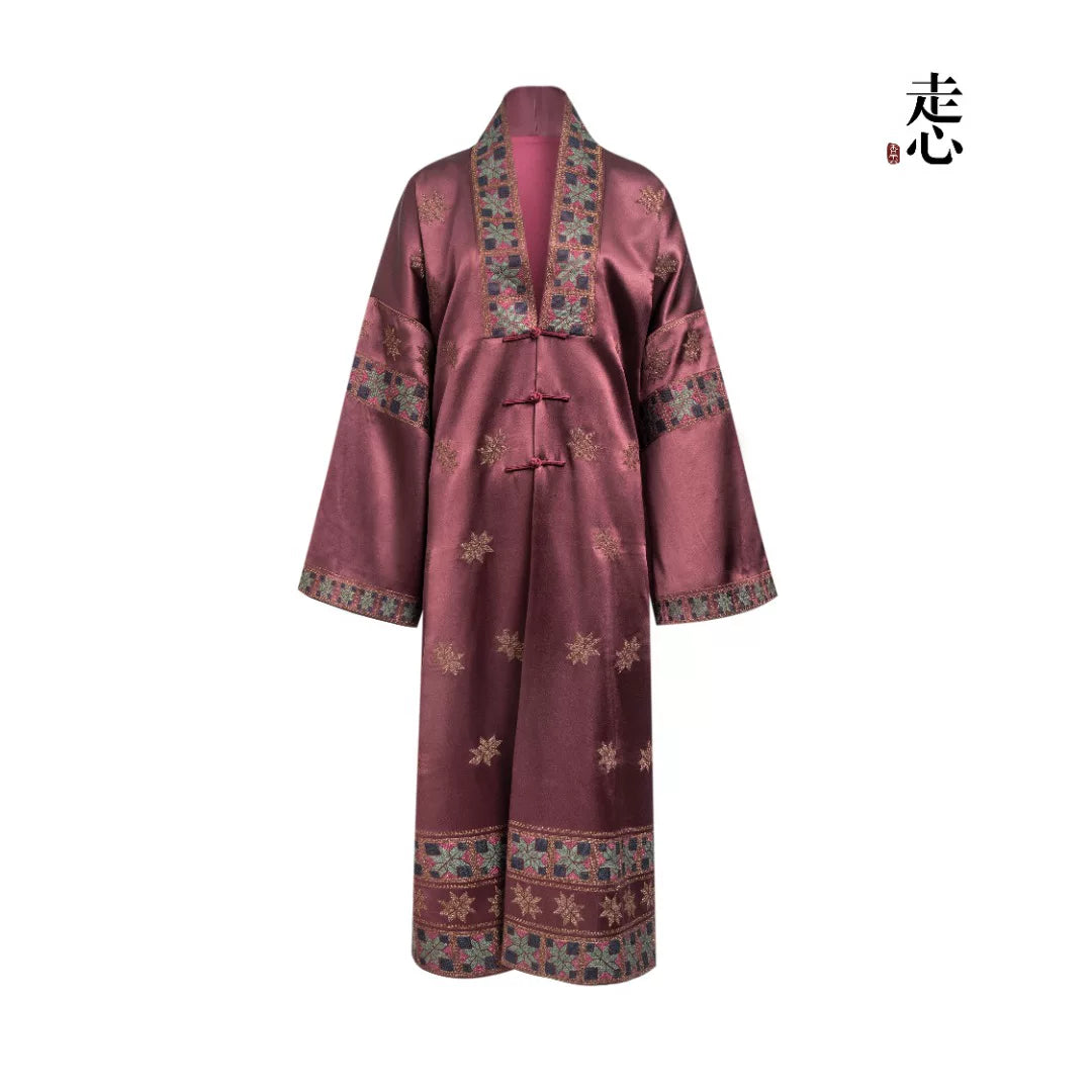 Luxury Bronze Heavy Silk Octagram Maxi Coat-25ZWT6101