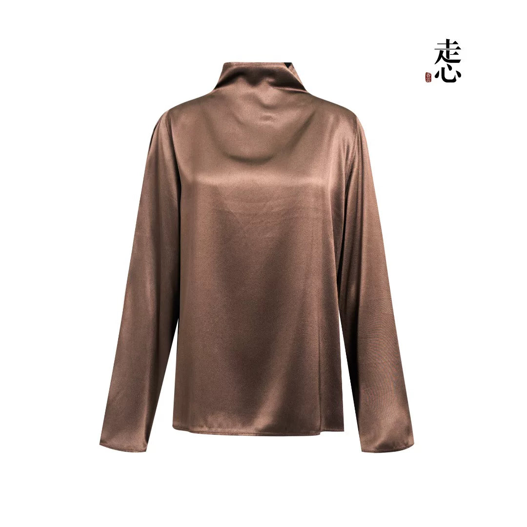 Luxury Silk Cowl-Neck Longline Top-24Z25116779