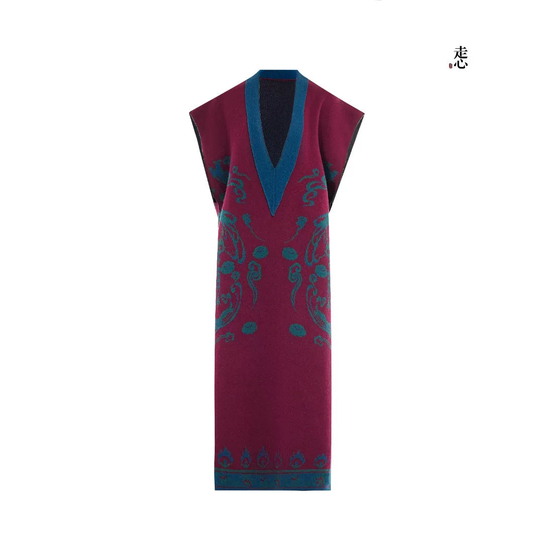 Luxury 665g Red Parasol Cashmere Dress-26ZX2630