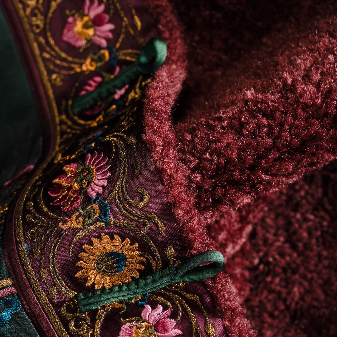 Luxury Teal Song Brocade Shearling Long Vest-26ZWT6931