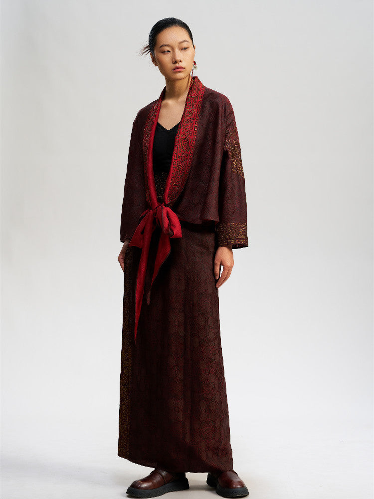 Luxury Silk Embroidered Kimono - Draped Gold Silk Wrap-25ZW35F