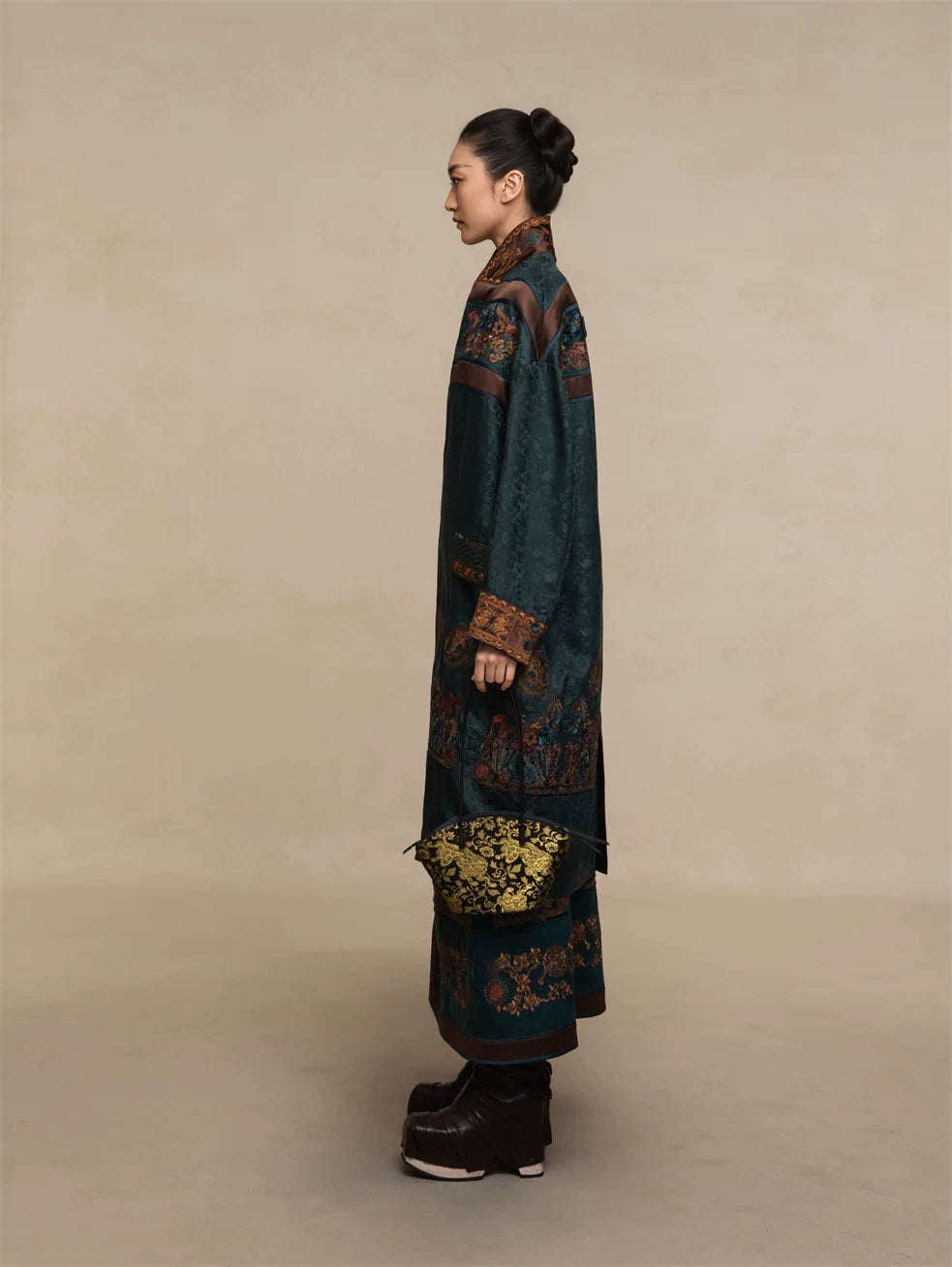 Luxury Teal Phoenix Coronet Robe Coat-25ZWT5796