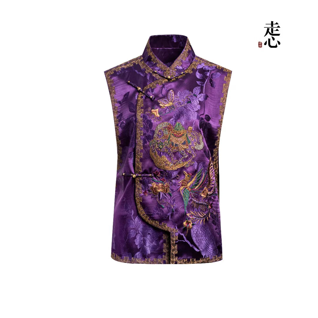 Luxury Blue Steed Silk Brocade Vest-26ZX8030