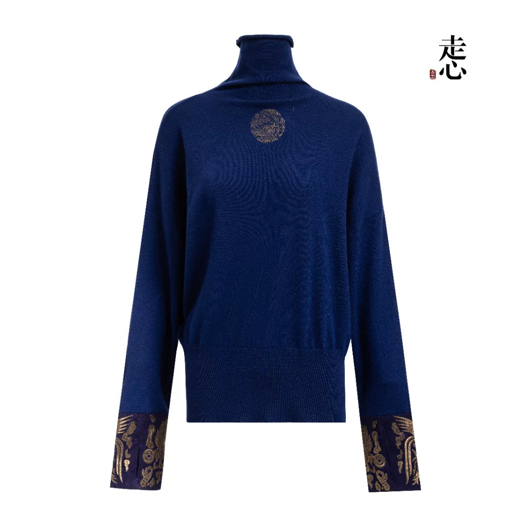 Luxury Blue Cashmere Turtleneck Sweater-24ZHZ017-1