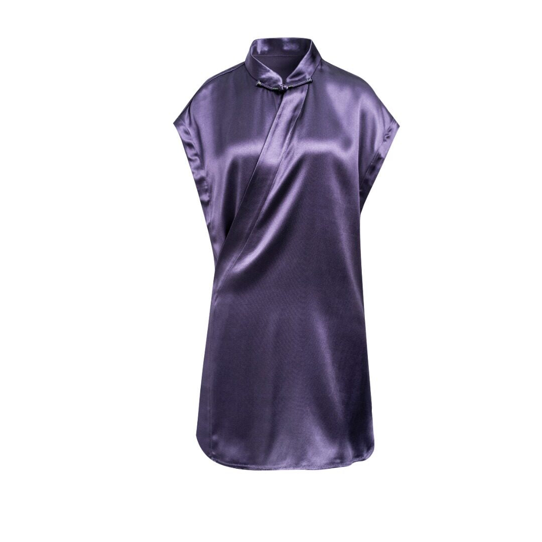 Luxury Heavy Silk Sleeveless Crossover Shirt- 26Y16701