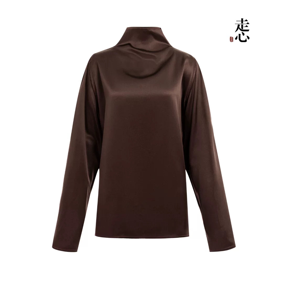 Luxury Silk Cowl-Neck Longline Top-24Z25116779