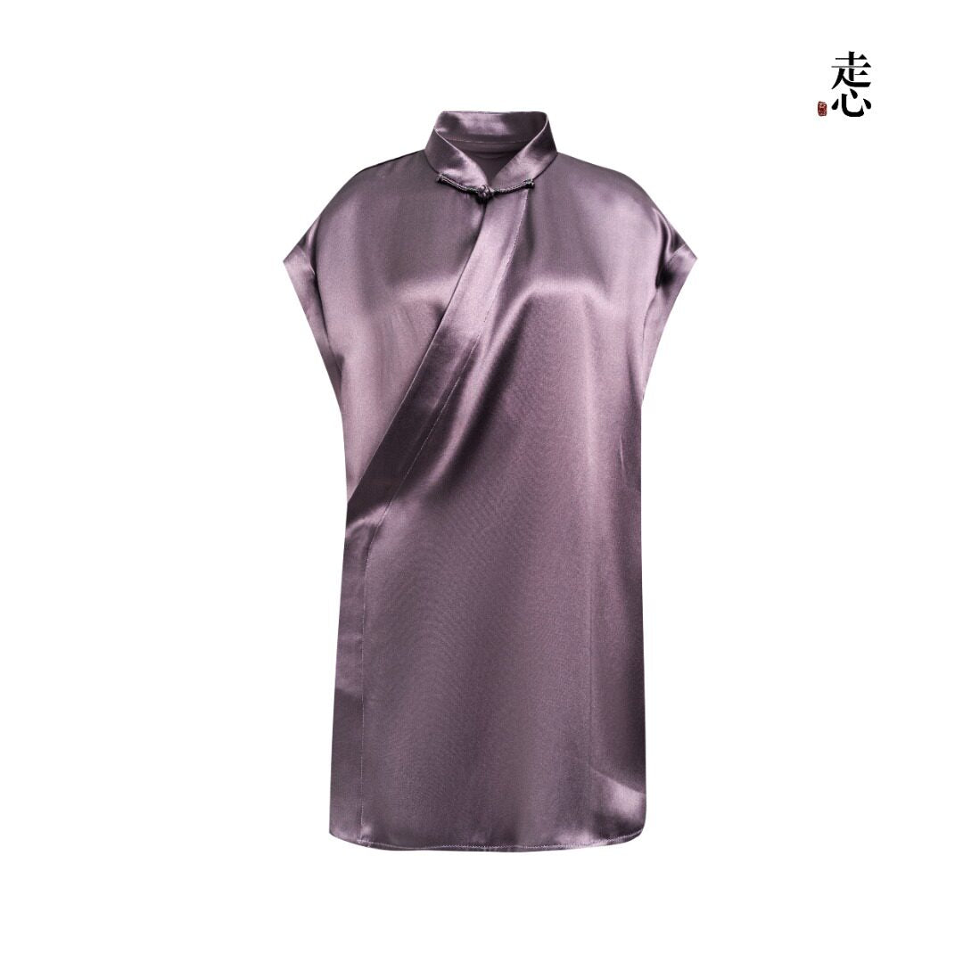 Luxury Heavy Silk Sleeveless Crossover Shirt- 26Y16701