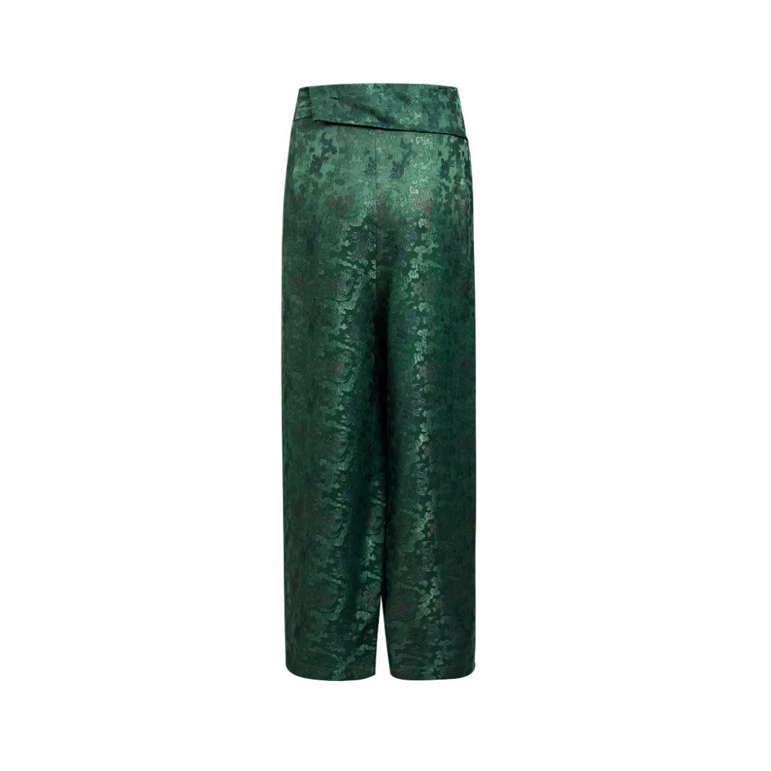 Luxury Jade Heavy Silk Wrap Palazzo Pants-25ZX9194