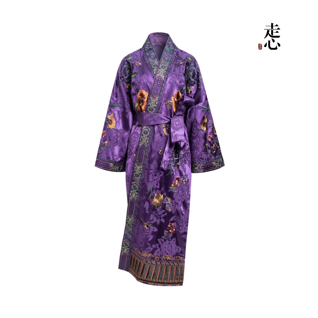 Luxury Imperial Violet Silk Duster Coat-25ZWT6088