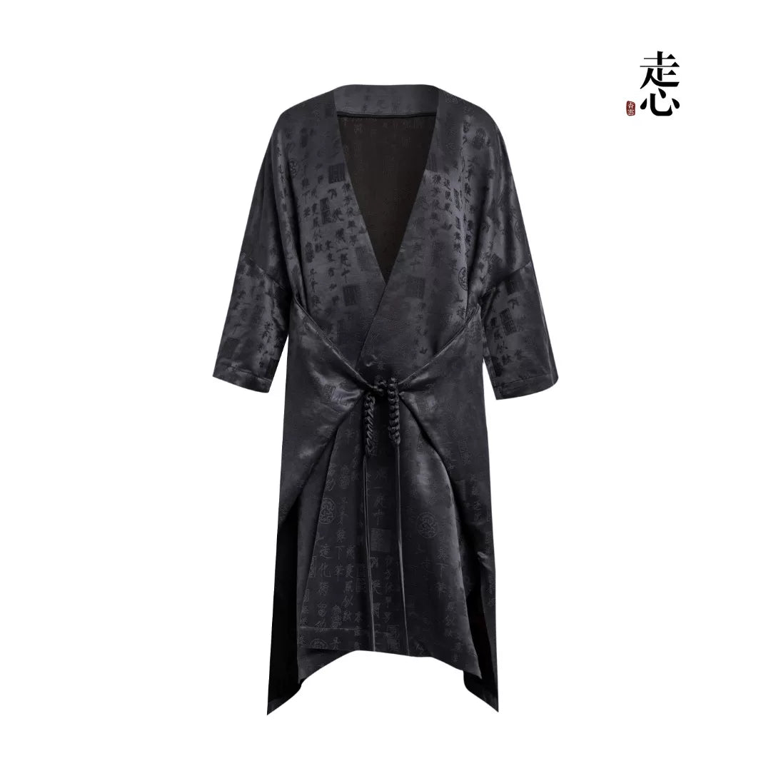 Luxury Black 12 Ornaments Silk Robe Coat-26Z2Y218759