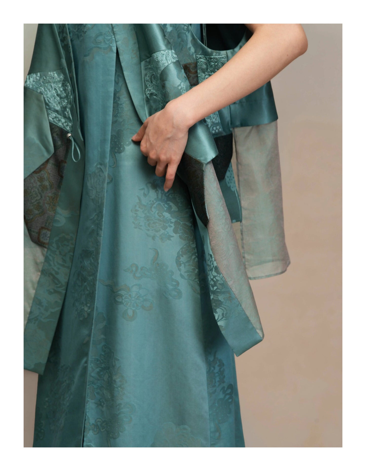Luxury Asymmetric Silk Wrap Slate Teal Vest - 26Z00701