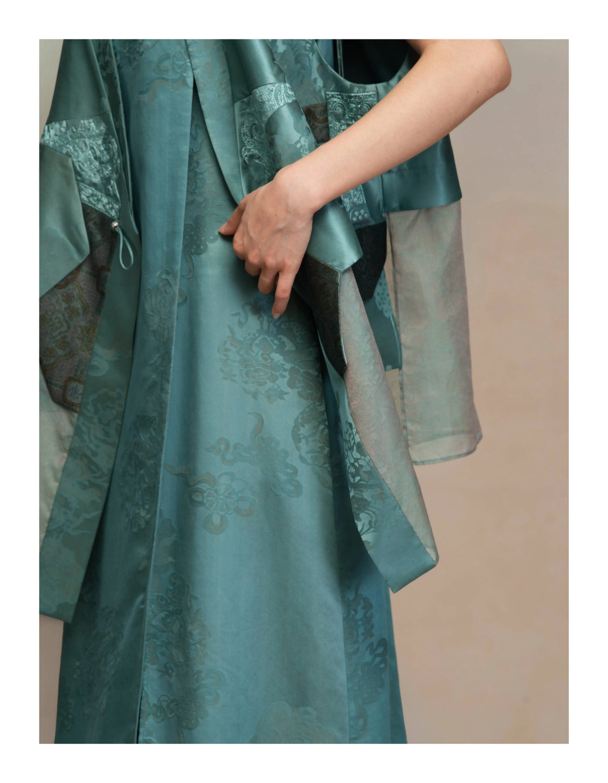 Luxury Asymmetric Silk Wrap Slate Teal Vest - 26Z00701