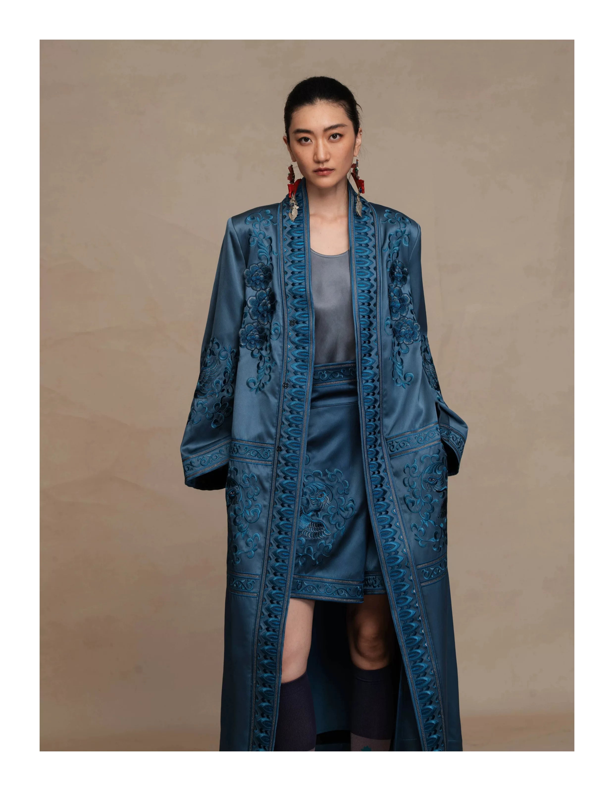 Luxury 60 Momme Silk Trench Coat Duster- 26ZWT6710