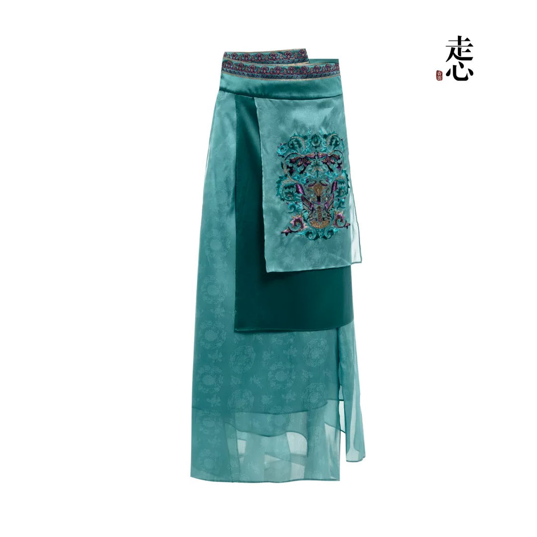 Luxury Imperial Porcelain Silk Wrap Skirt- 26Y13901