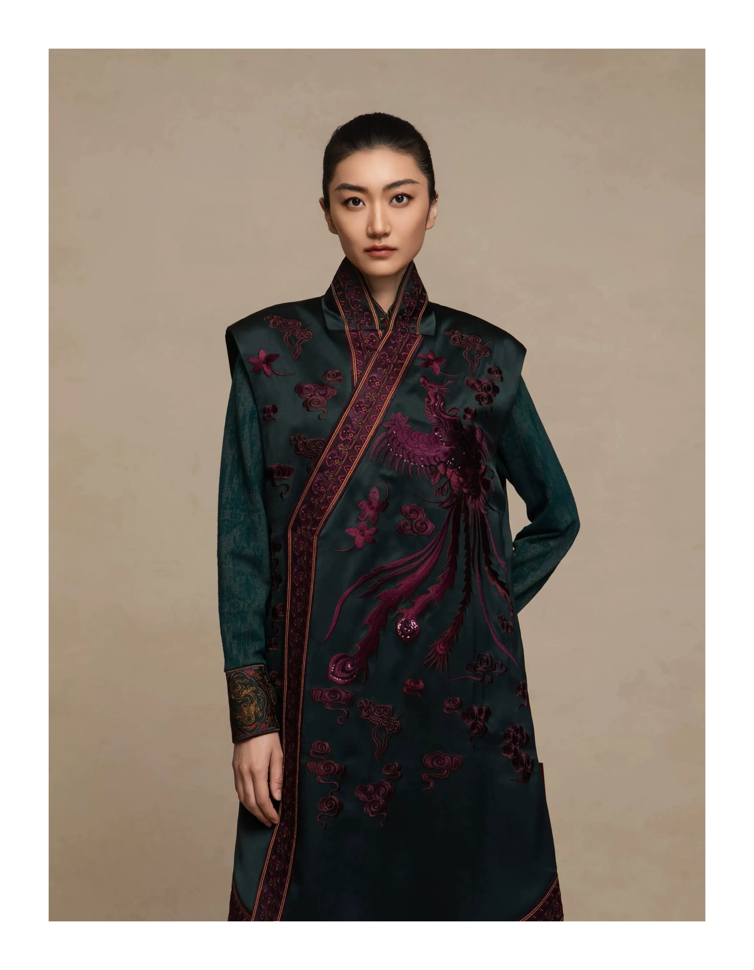 Luxury Twin Phoenix Heavy Silk Long Vest-26ZLY6133