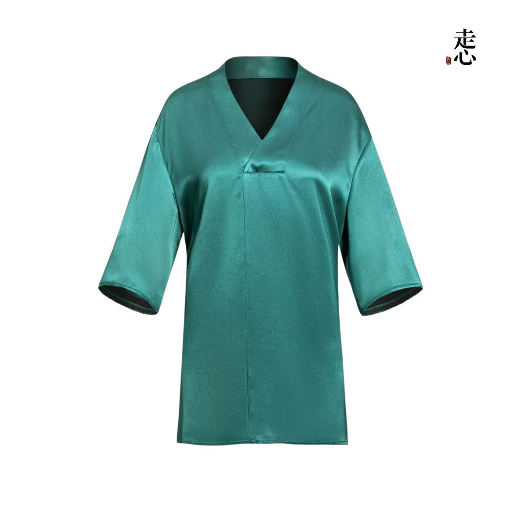 Luxury Red Gambiered Silk V-Neck Top-26Z2Y116189