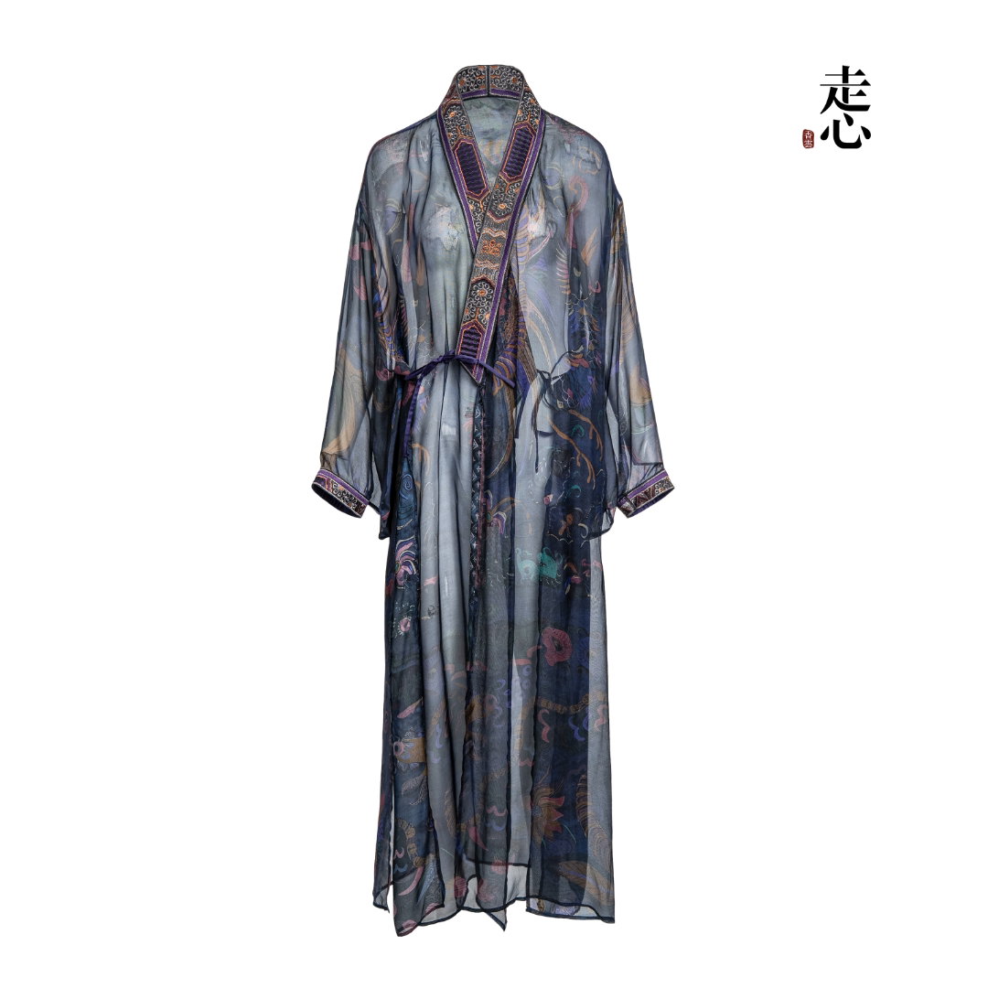 Luxury Phoenix Sheer Kimono Duster Coat-25ZX9088