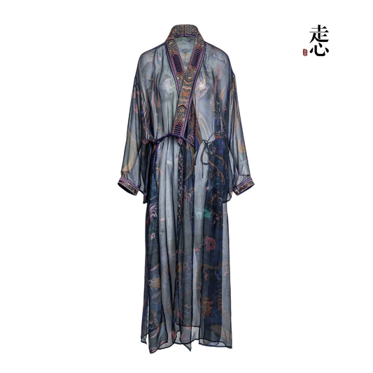 Luxury Phoenix Sheer Kimono Duster Coat-25ZX9088