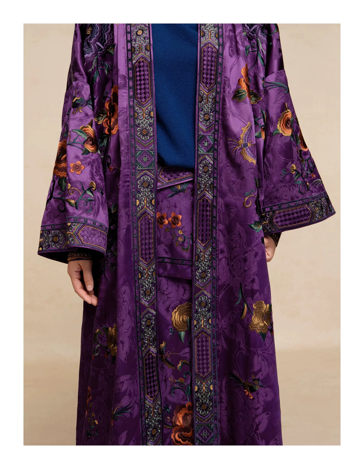 Luxury Imperial Violet Silk Duster Coat-25ZWT6088