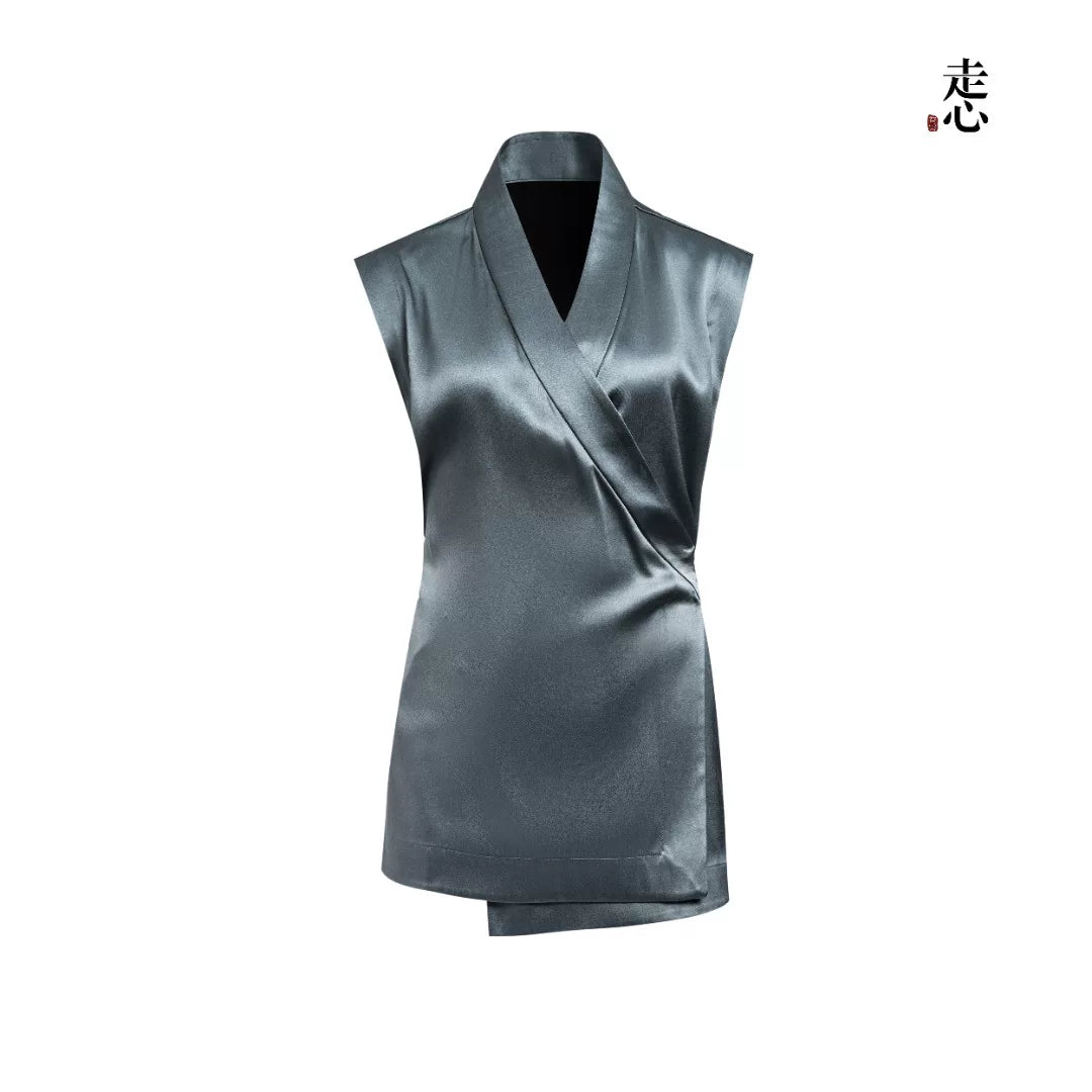 Luxury Heavy Silk Crossover Wrap Vest- 26Z76116689