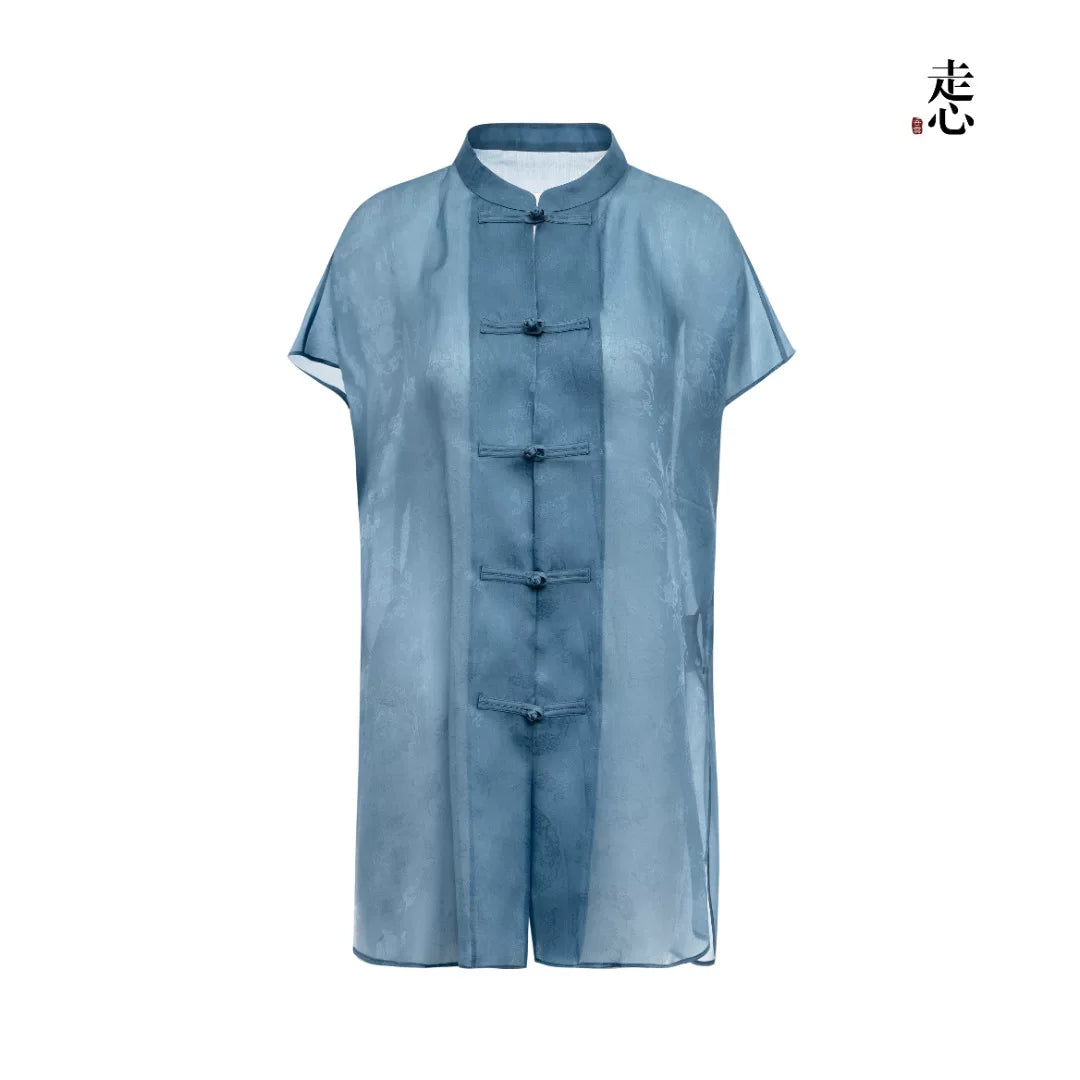 Luxury Silk Organza Mandarin Blouse Top- 26Z2Y218259