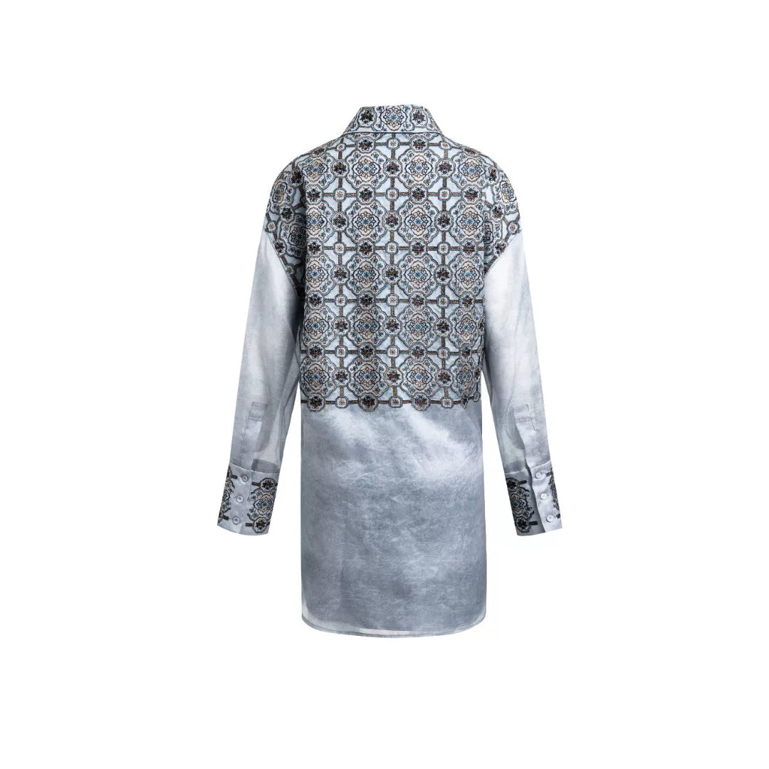 Luxury Porcelain Blue Silk Brocade Shirt-25ZY51160032