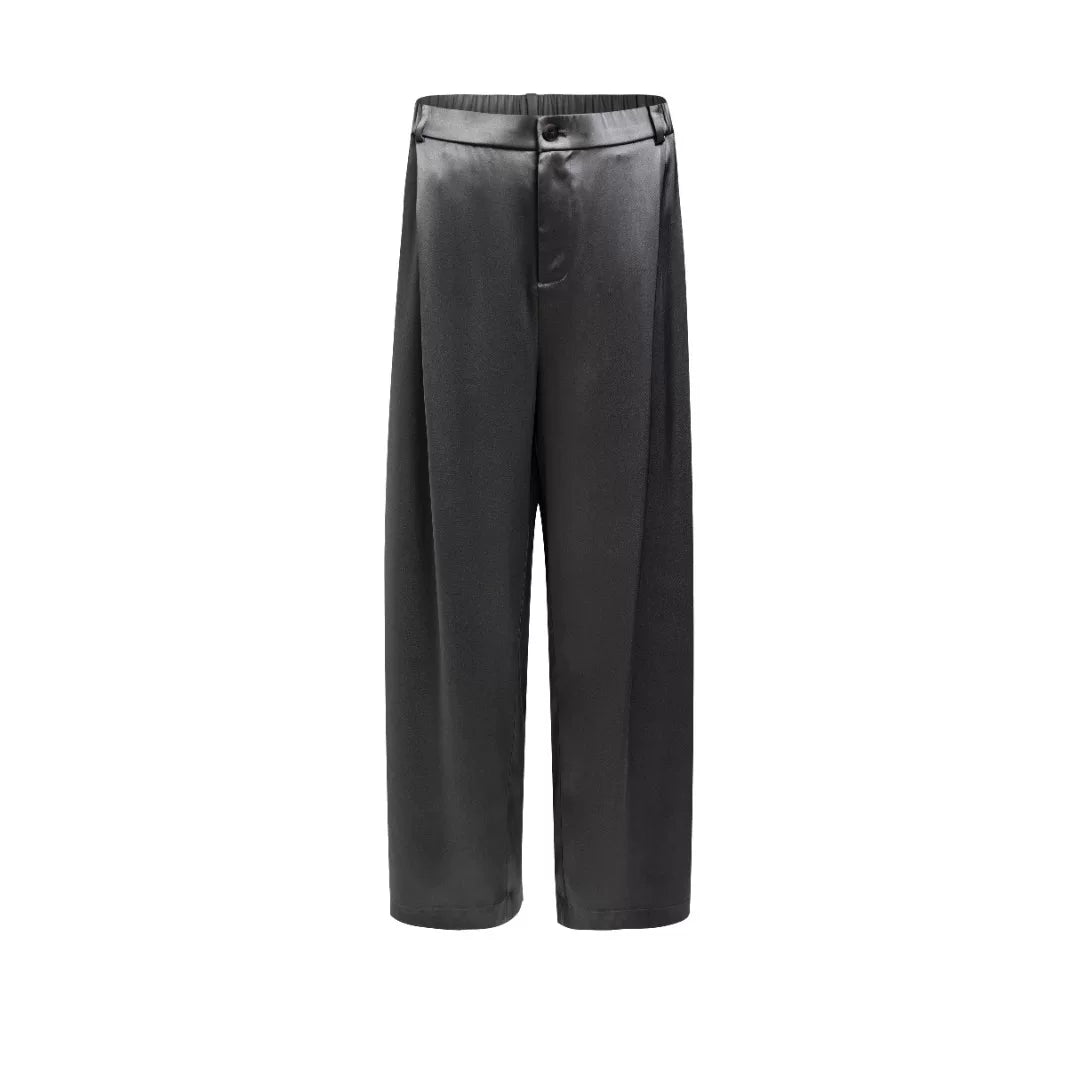 Luxury Glacial Silver Heavy Silk Palazzo Pants-25Z26311599