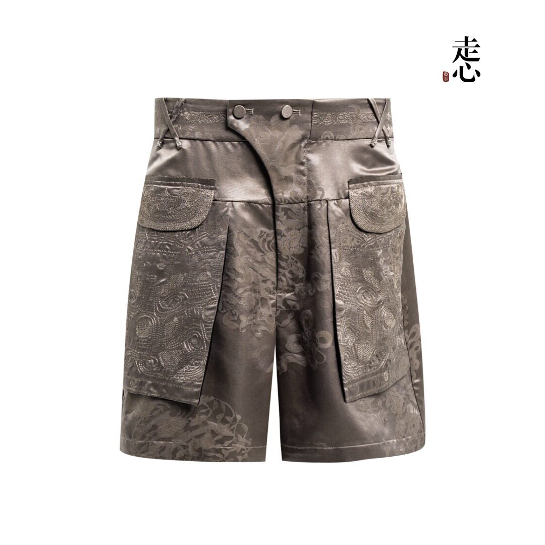 Luxury Peony Silk Jacquard Bermuda Shorts-26Z06001