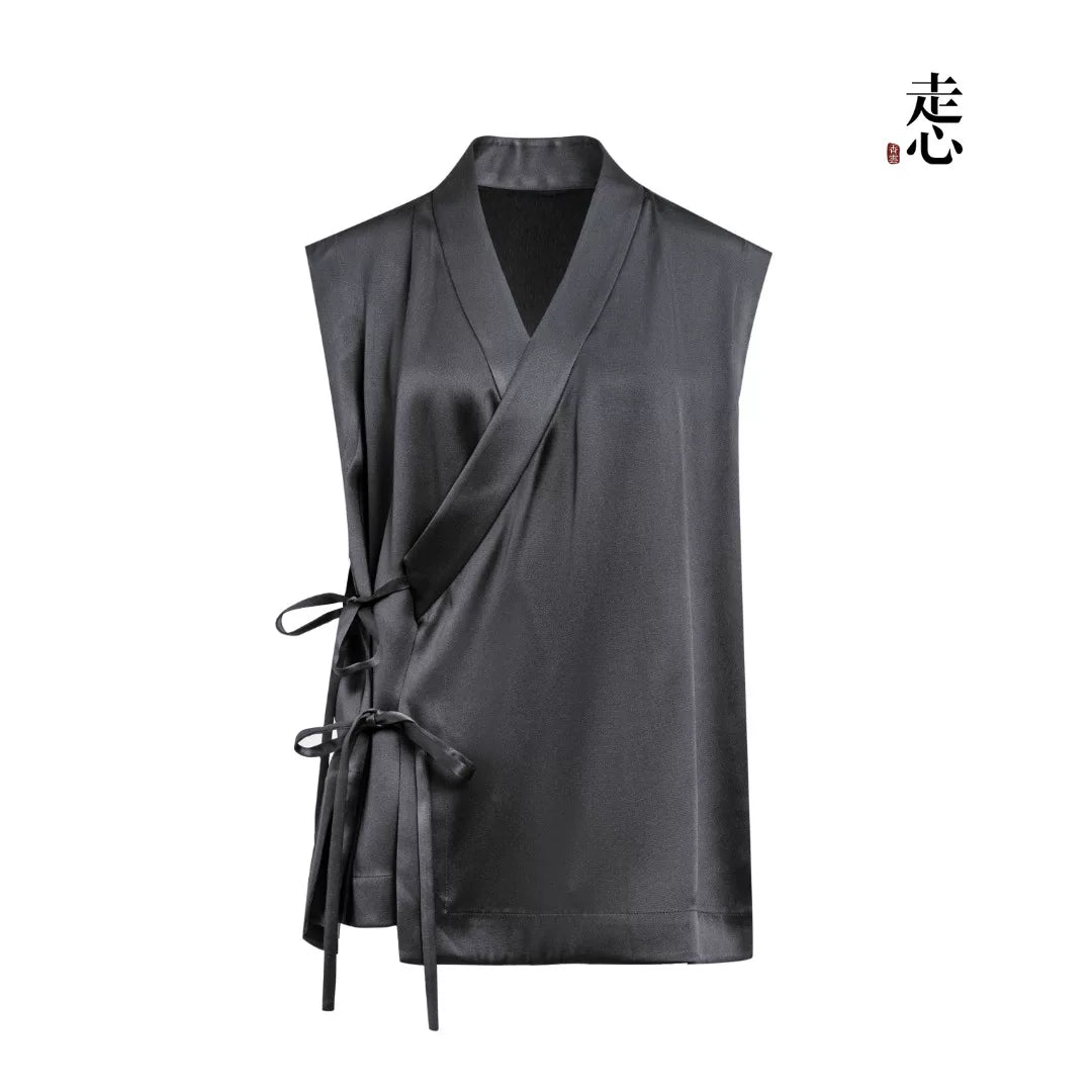 Luxury Heavy Silk Crossover Wrap Vest- 26Z76116689