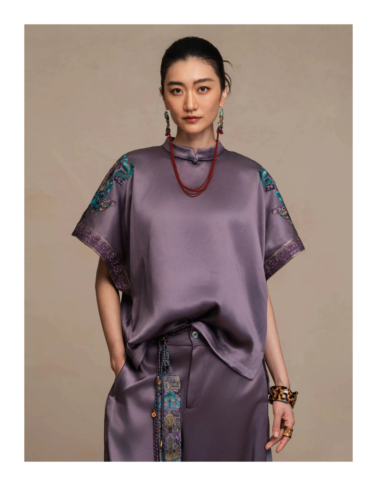 Luxury Imperial Porcelain Silk Batwing Top- 26Y12401