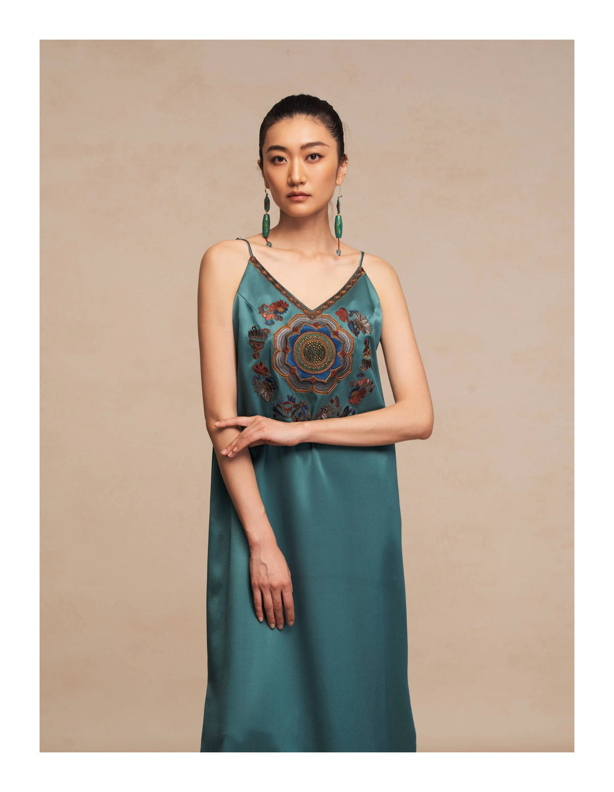 Luxury Dunhuang Lotus Caisson Gambiered Silk Slip Gown-26ZLY6299