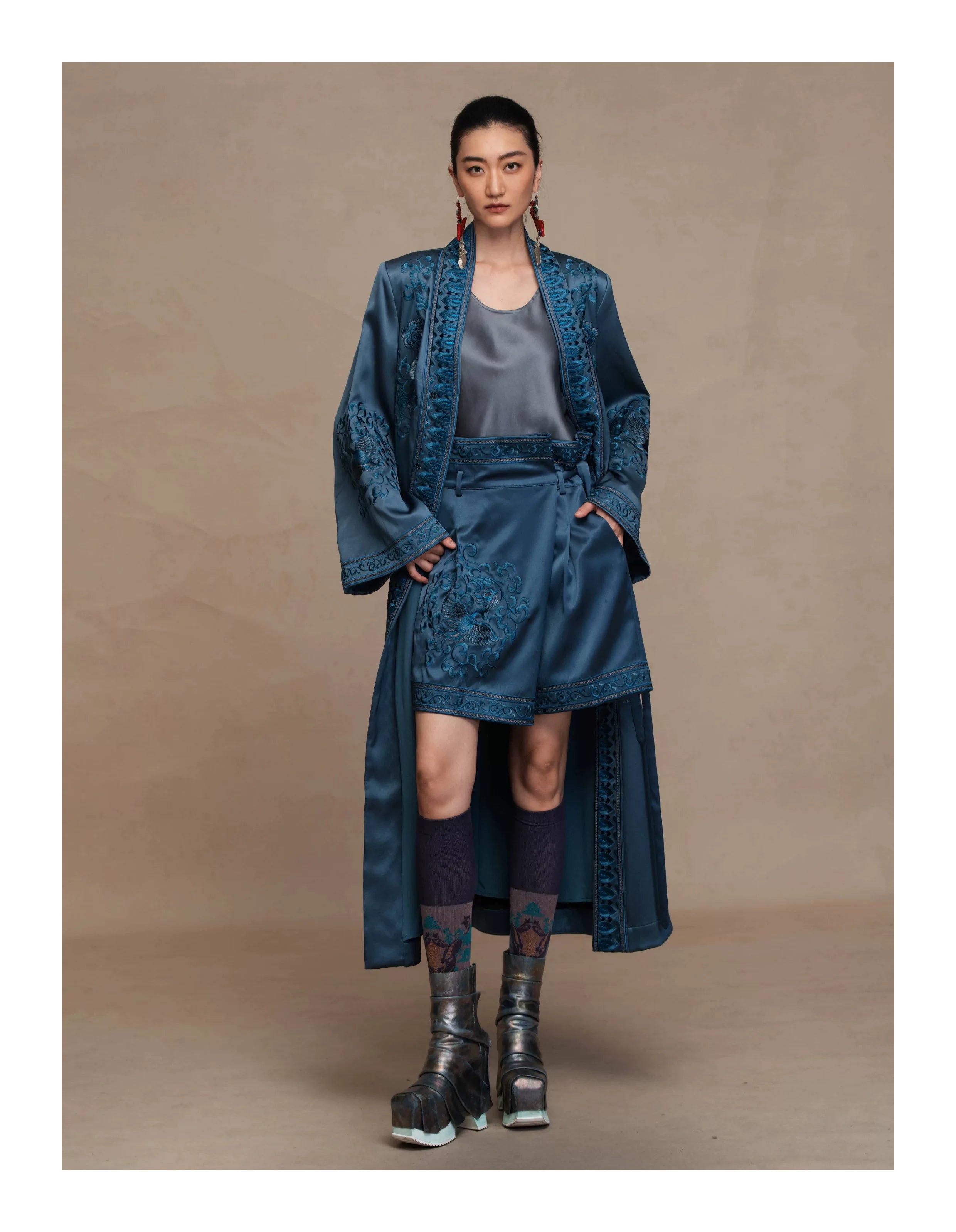 Luxury 60 Momme Silk Phoenix Wrap Skort- 26ZKZ6676
