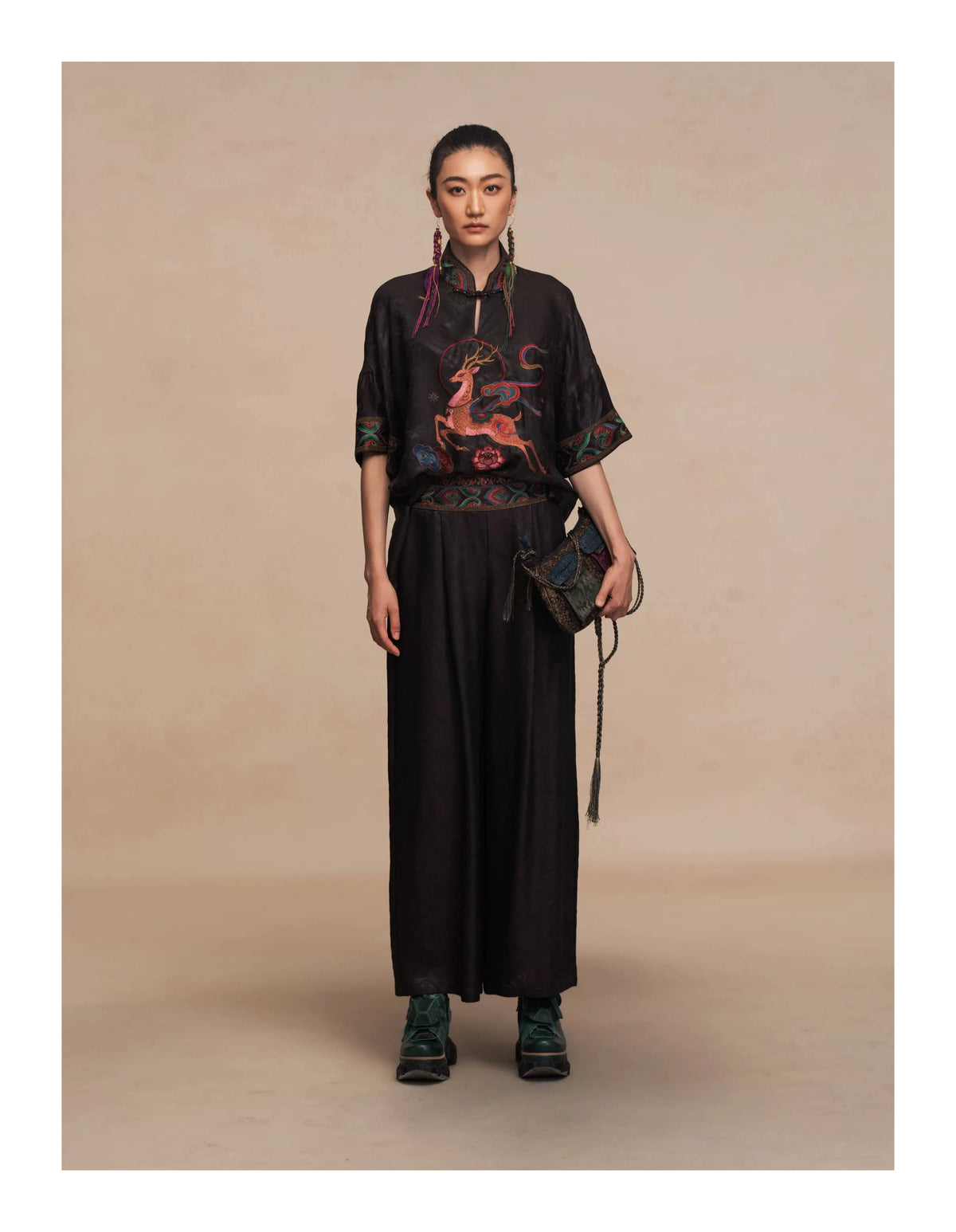 Luxury Dunhuang Silk Wide-Leg Pants-26ZW033F