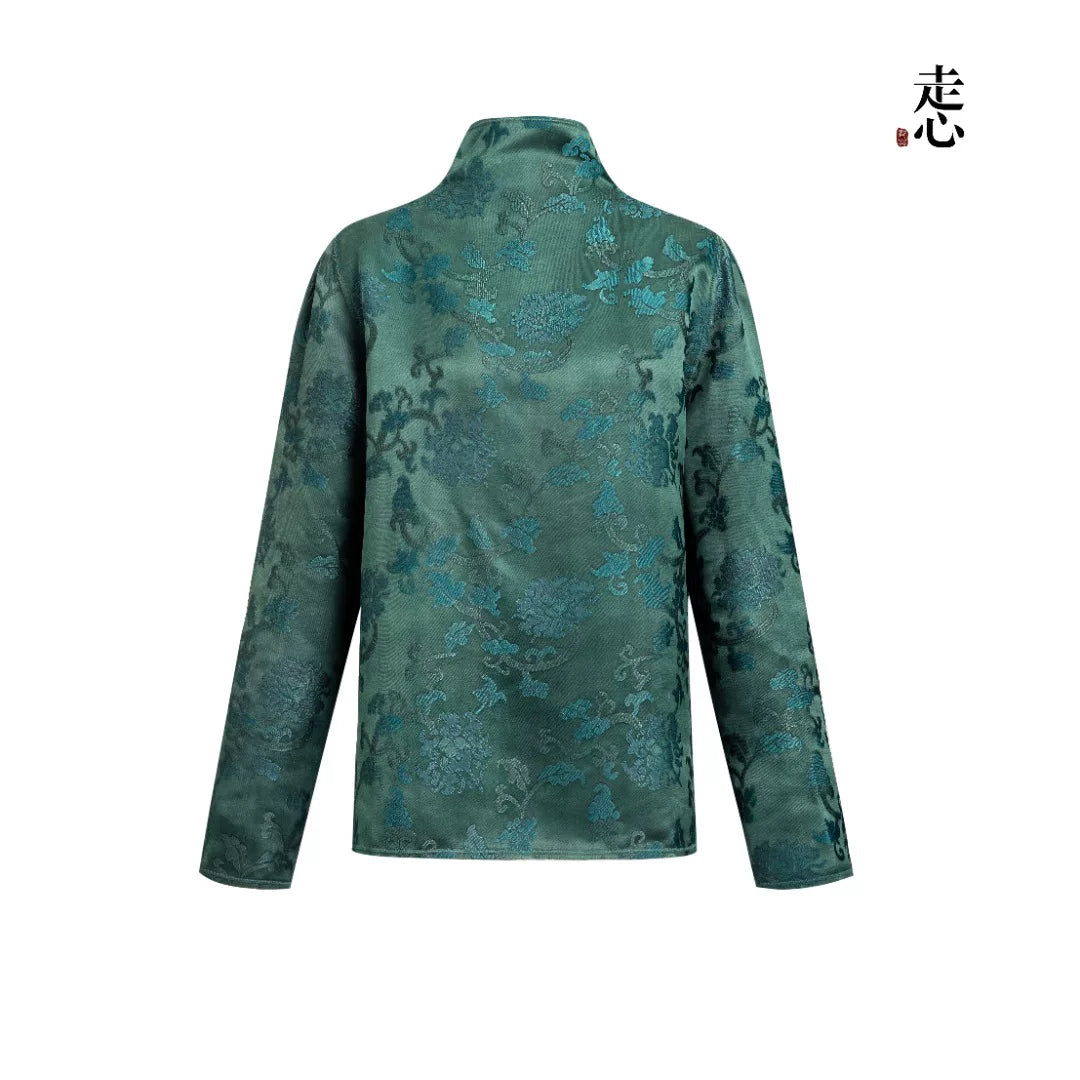 Luxury Green Song Brocade Silk Shirt-25Z26316429