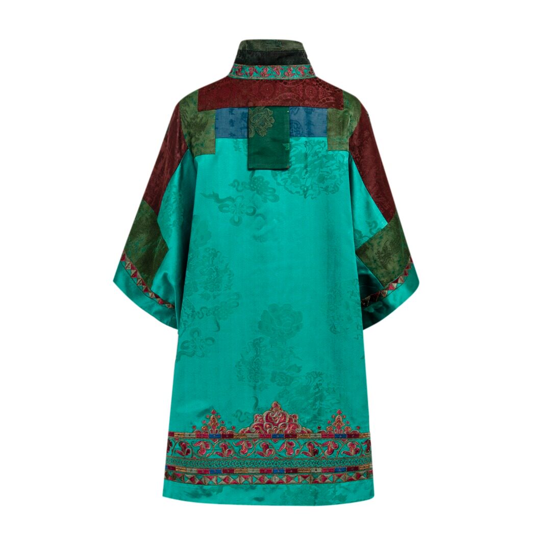 Luxury Dunhuang Silk Cape Coat with Fringe-26Y28621