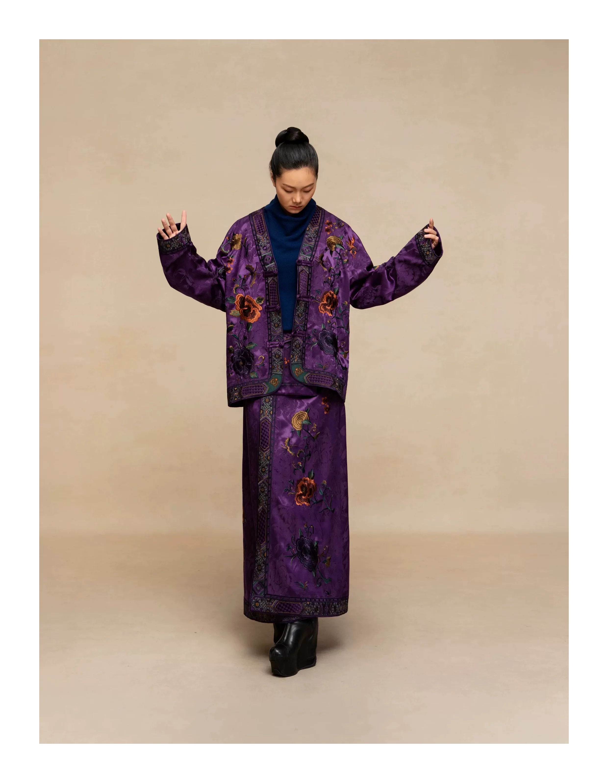 Luxury Imperial Violet Silk Maxi Skirt-25ZDQ6096