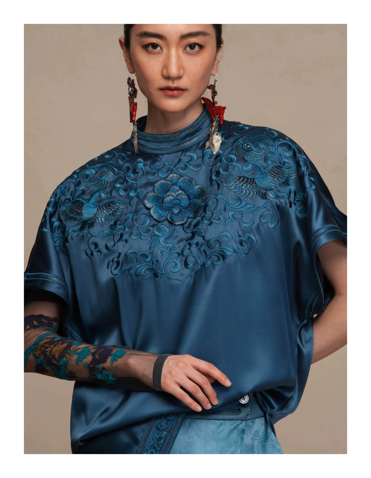 Luxury 60 Momme Silk Phoenix Top- 26ZCS6670