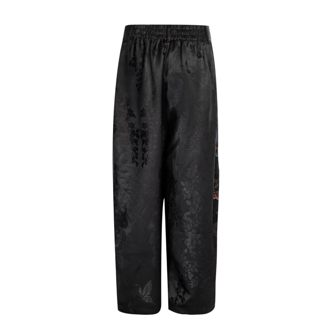 Luxury Black Phoenix Silk Palazzo Pants-26ZKZ6941