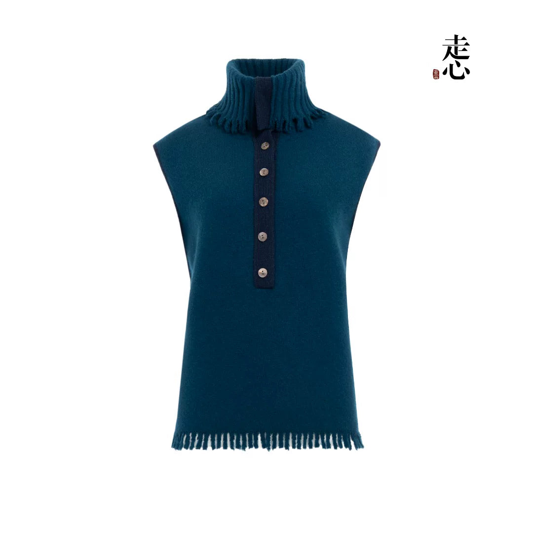 Luxury 410g Purple Cashmere Turtleneck Vest-26ZX2617