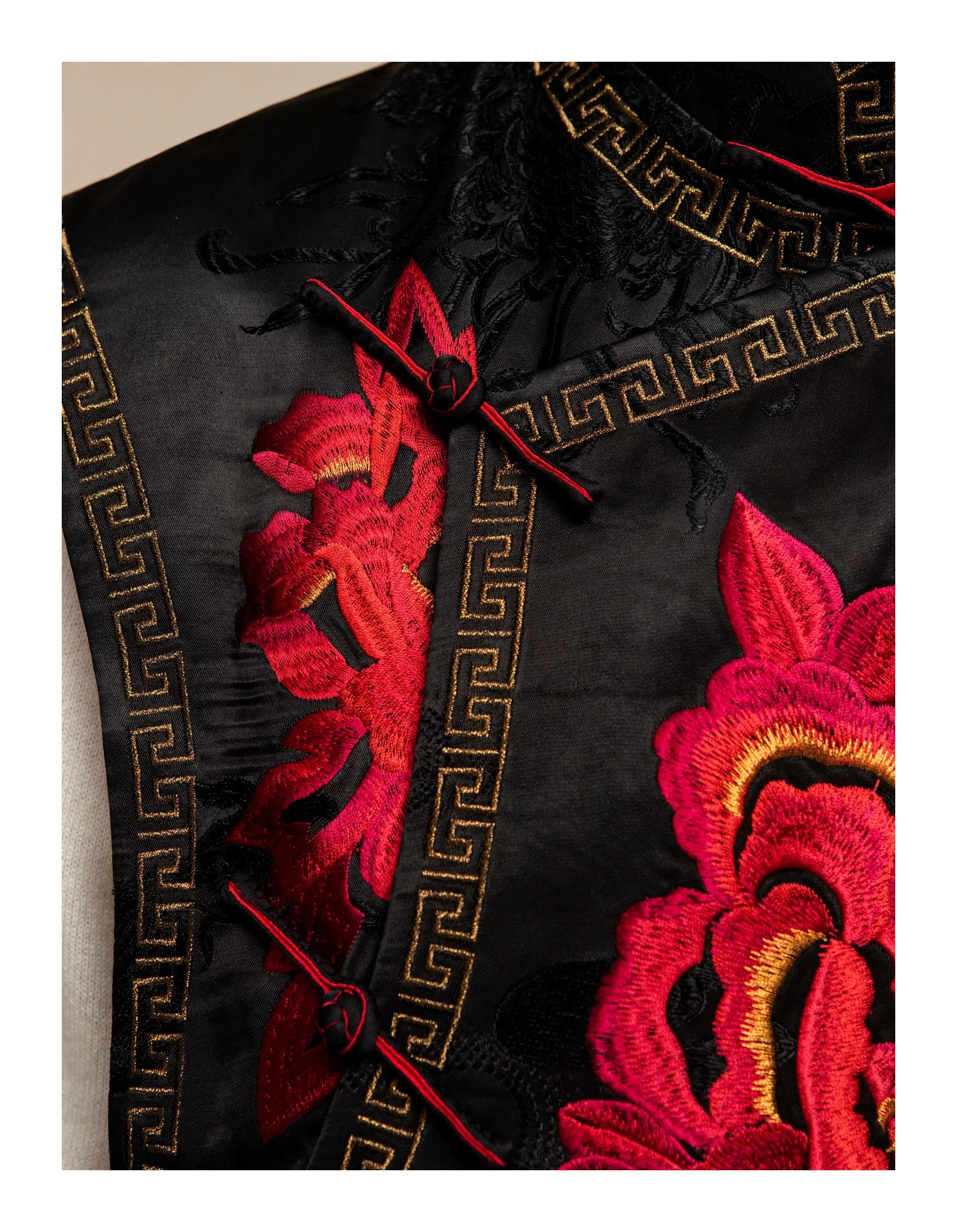 Luxury Black Silk Peony Embroidered Vest-25ZMJ6053
