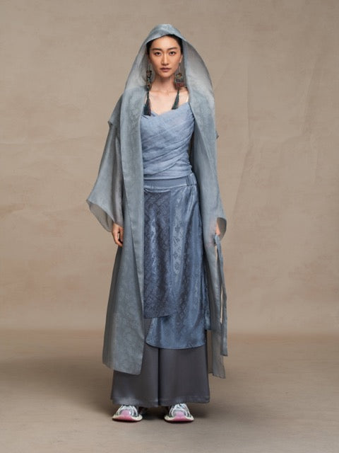 Luxury Hooded Silk Organza Duster Coat- 26Z2Y218229