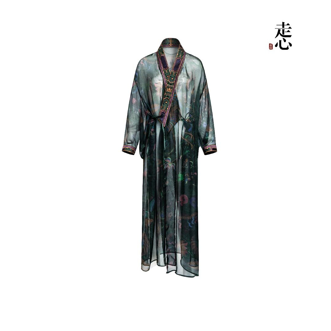 Luxury Phoenix Sheer Kimono Duster Coat-25ZX9088