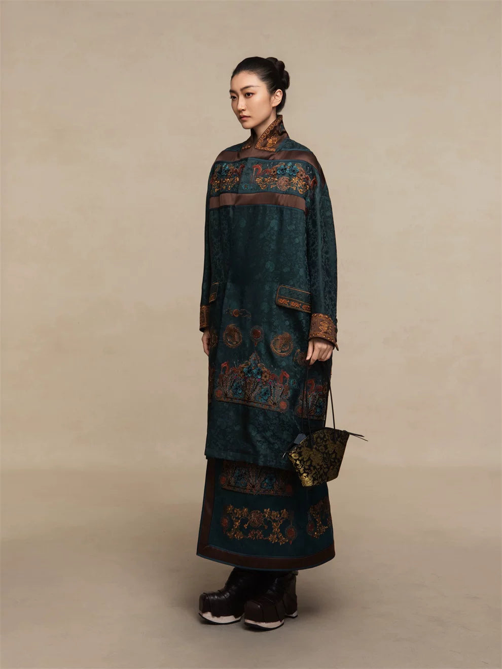 Luxury Teal Phoenix Coronet Robe Coat-25ZWT5796